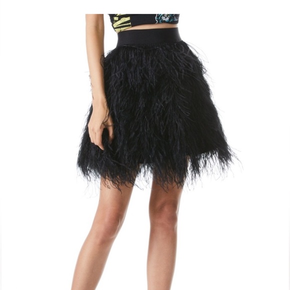 Alice + Olivia Cina ostrich feather Black Textured Mini Skirt - Picture 2 of 8